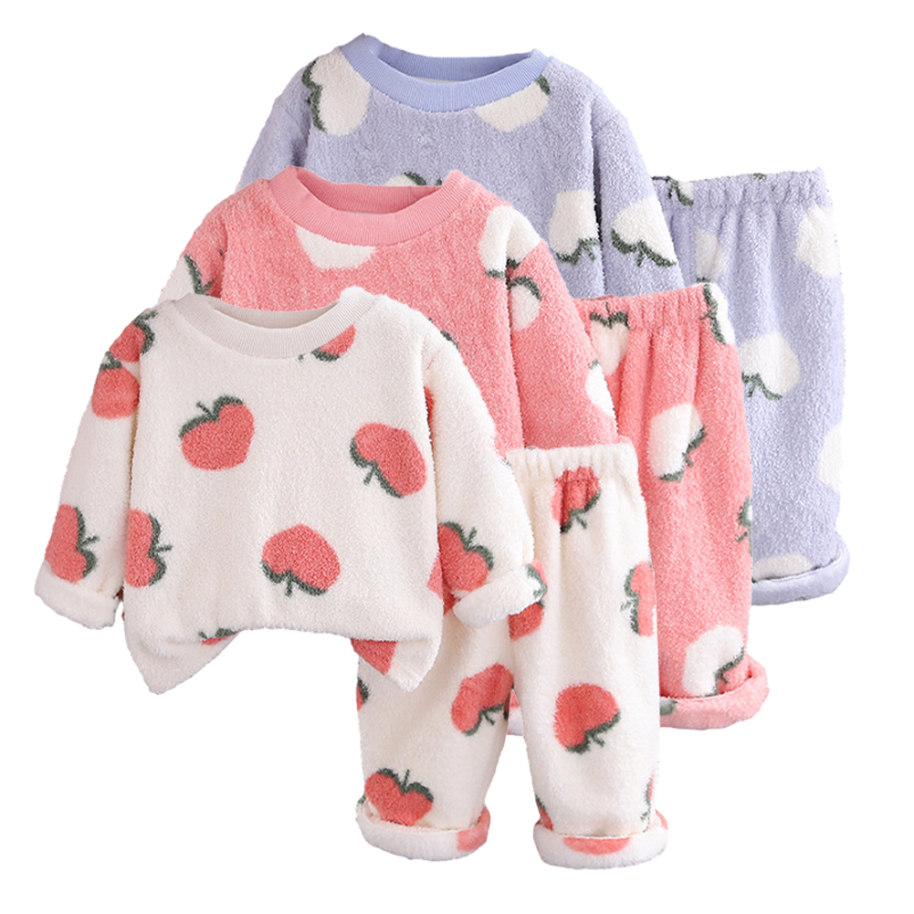 Esaierr 2PCS Newborn Baby Girls Fleece Pajamas Set Toddler Fall Winter Flannel Sleepwear Outfit Warm Pjs Set for 0-6 Years Old
